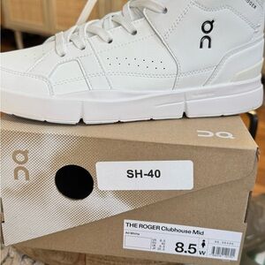 On Running The Roger Clubhouse Mid All White Sneakers